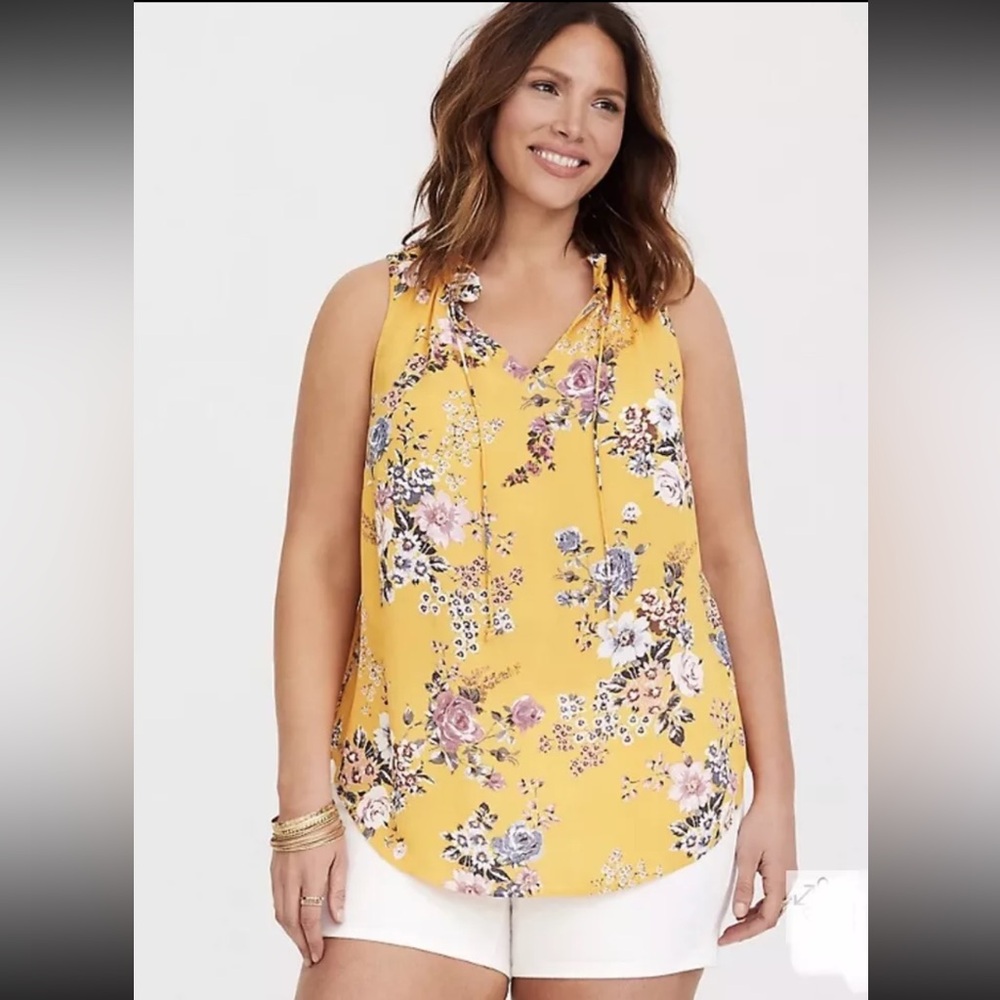 Torrid Yellow Floral Georgette Tank Sleeveless Blouse Plus Size 3